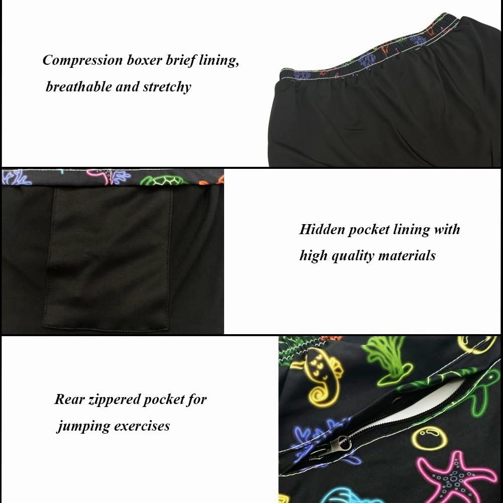 Mens Swim Trunks with Compression Liner Quick Dry Zipper Pocket Bathing