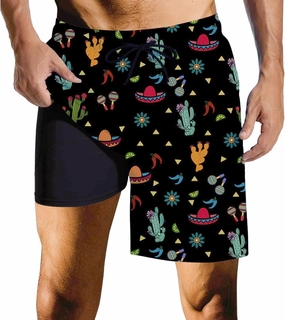 Mens Swim Trunks with Compression Liner Quick Dry Zipper Pocket Bathing