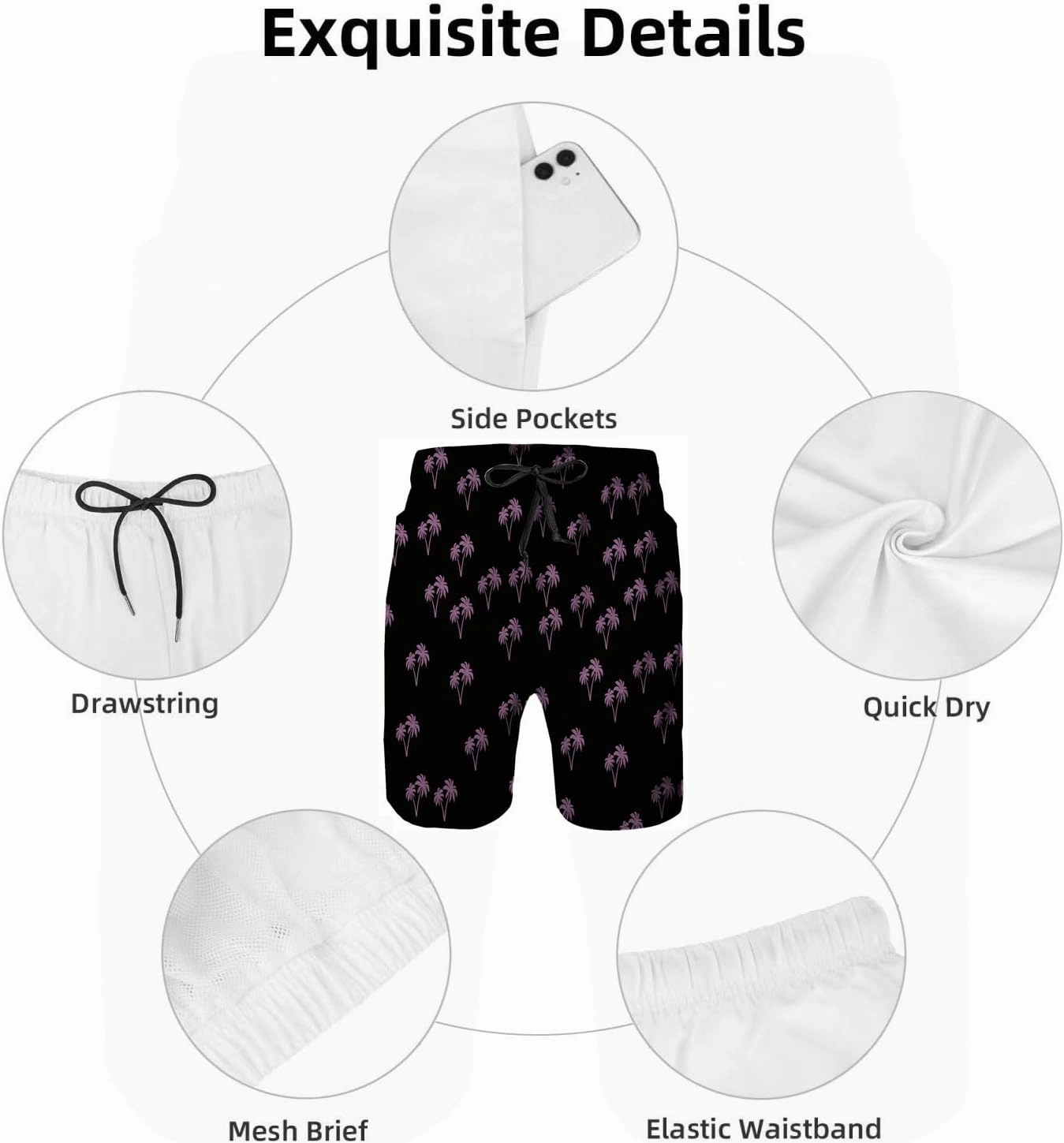Mens Swim Trunks with Mesh Lining,Quick Dry Big Tall Board Shorts Swimsuit Beach Pants Swimwear Bathing Suits