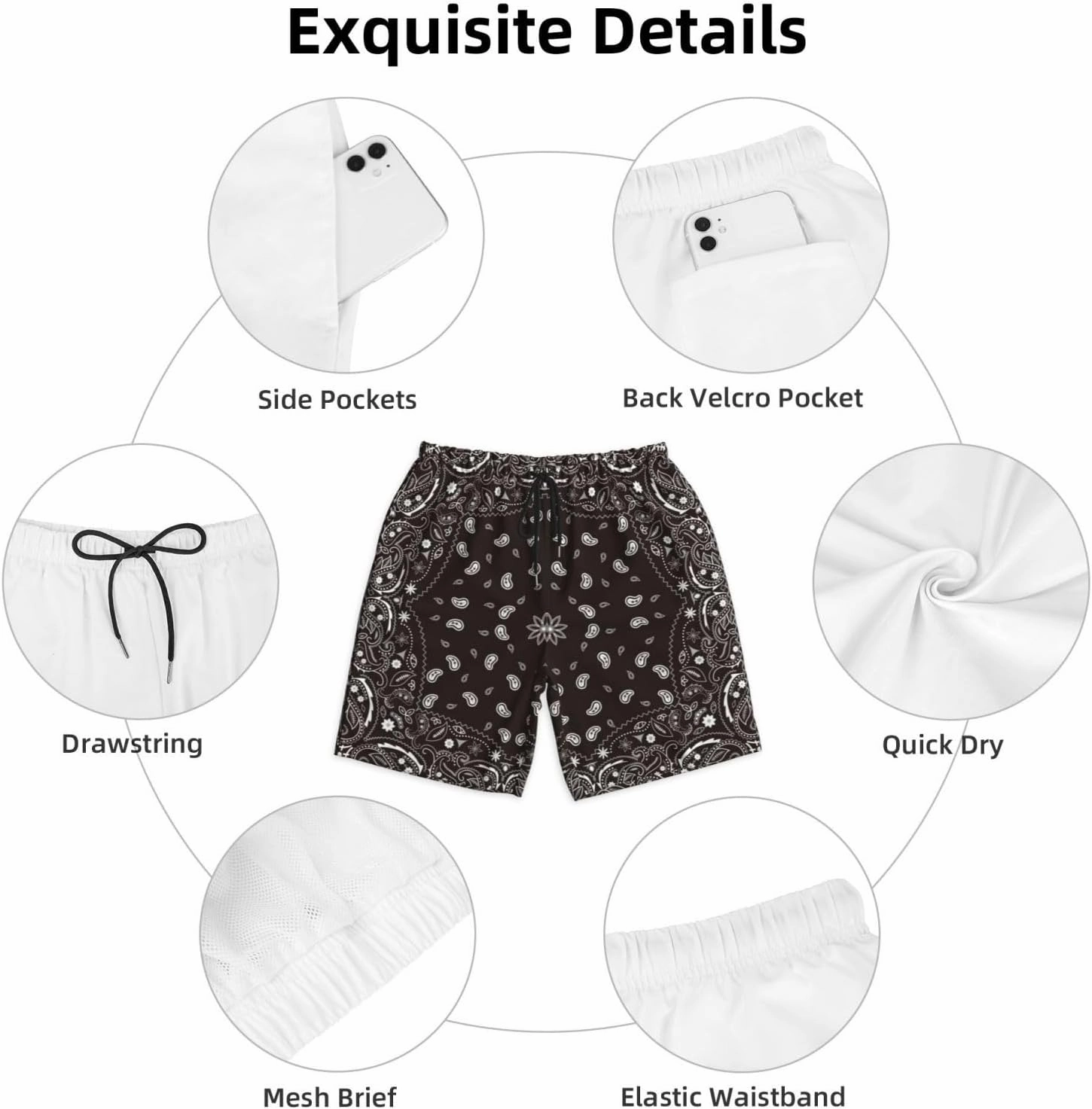 Mens Swim Trunks with Mesh Lining,Quick Dry Swimsuit Board Shorts Beach Pants Swimwear Bathing Suits