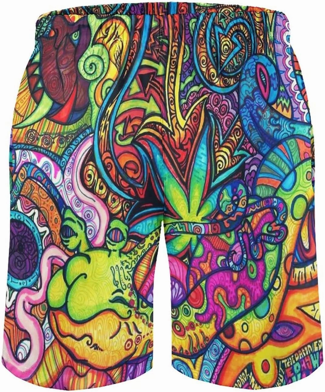 Mens Trippy Psychedelic Swim Trunks Beach Board Shorts with Mesh Lining and Pockets