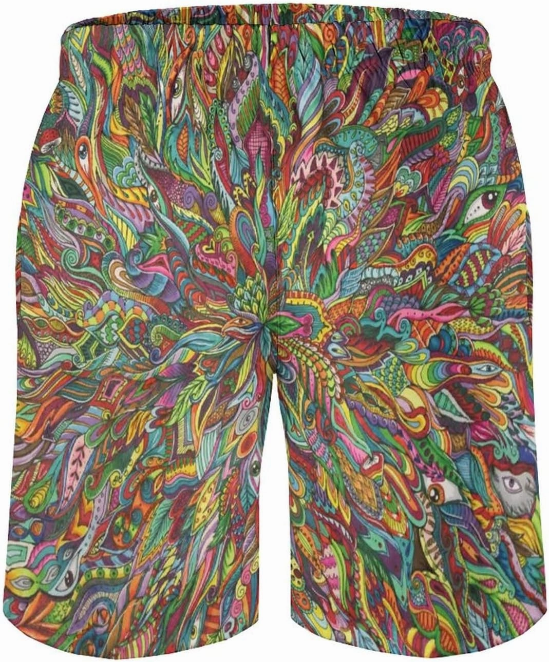 Mens Trippy Psychedelic Swim Trunks Beach Board Shorts with Mesh Lining and Pockets