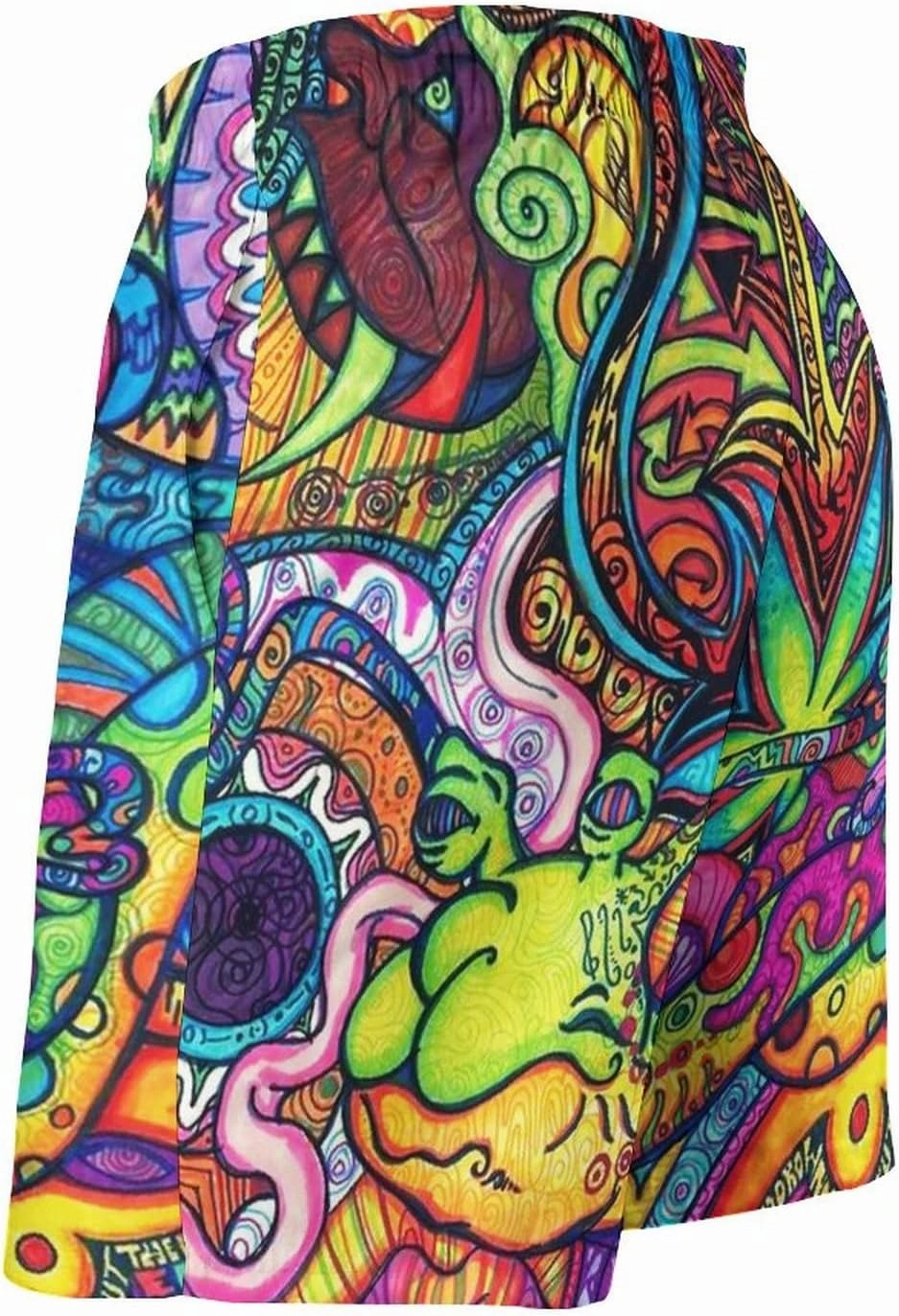 Mens Trippy Psychedelic Swim Trunks Beach Board Shorts with Mesh Lining and Pockets