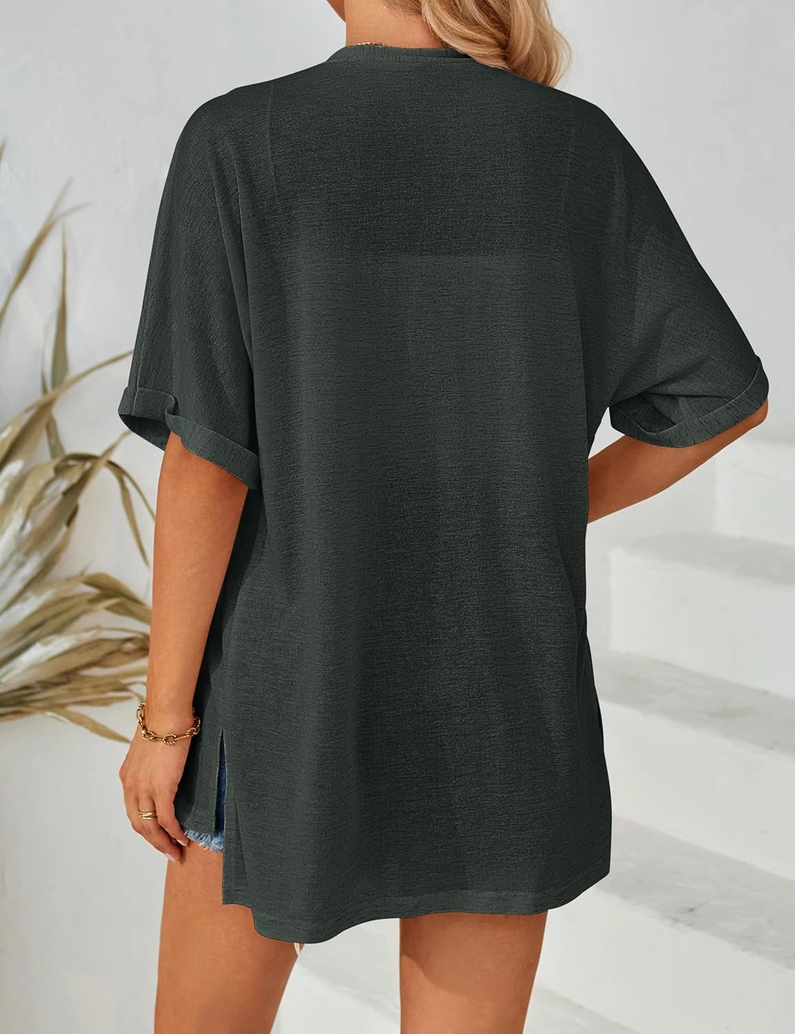 MEROKEETY Womens 2025 Summer Lightweight Cardigan Short Sleeve Open Front Casual Loose Cover Ups
