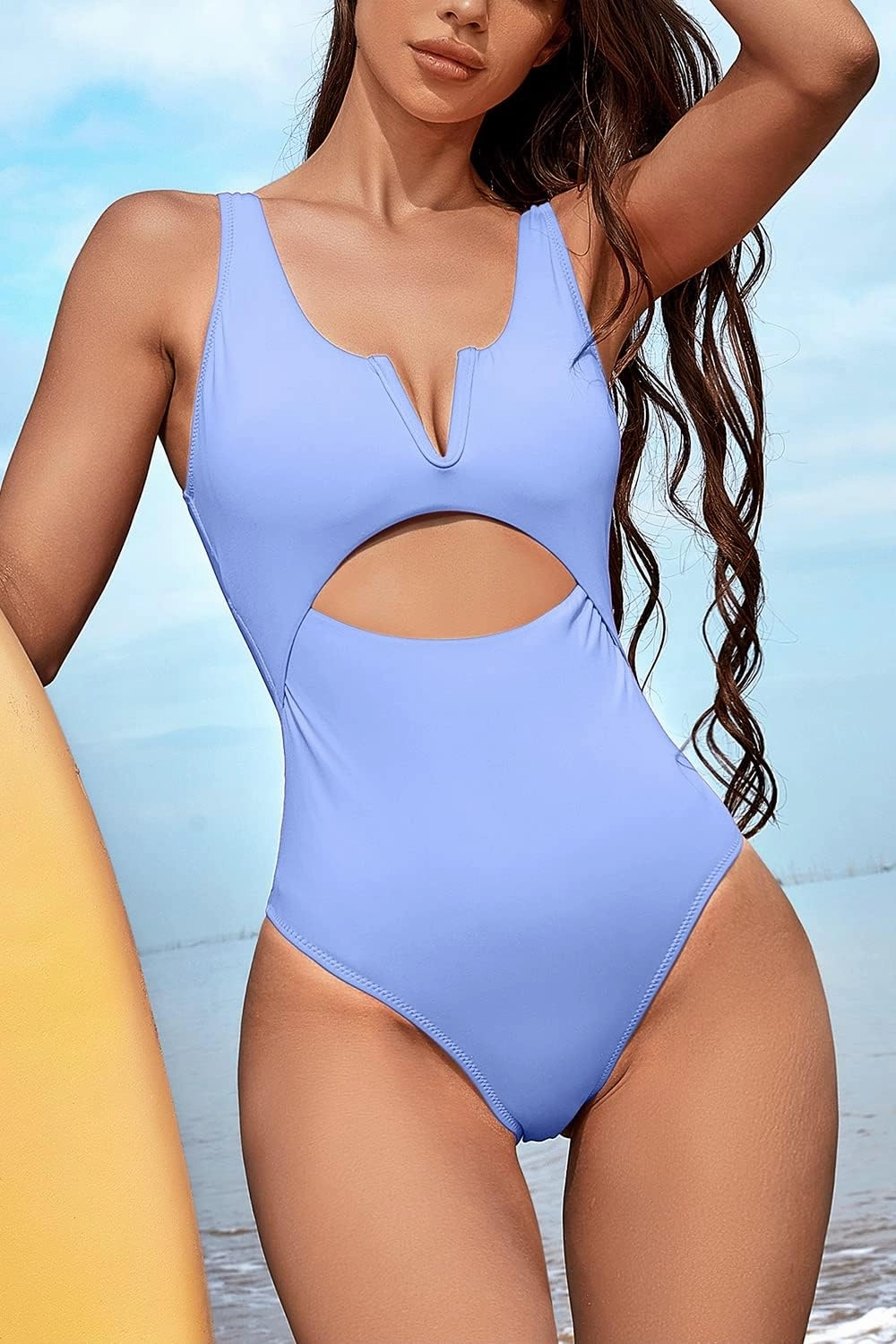 Meyeeka Womens One Piece Swimsuits Tummy Control Bathing Suit for Women Push Up Swimwear V Neck High Cut Monokini