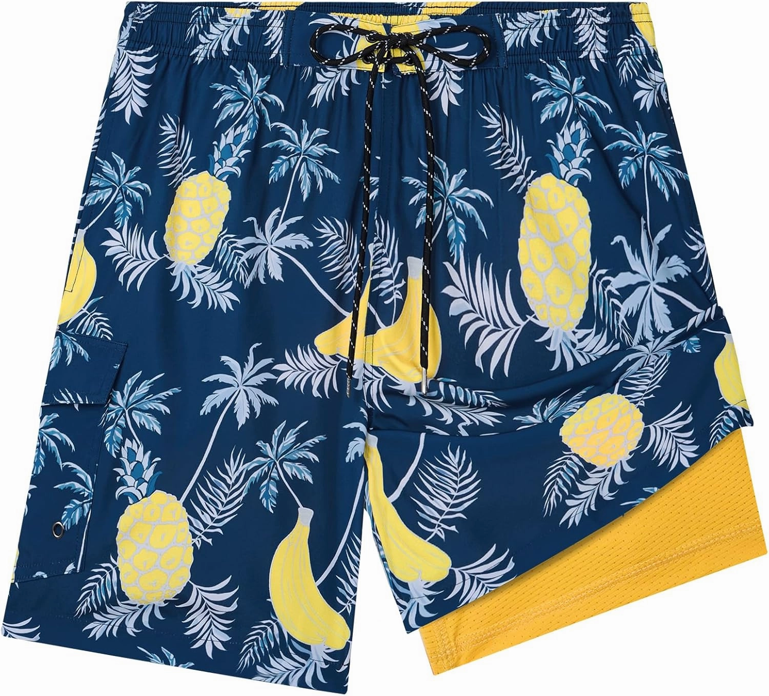 Milin Naco Mens Swim Trunks 7 Inch Inseam Compression Liner 2 in 1 Printed Swimming Short