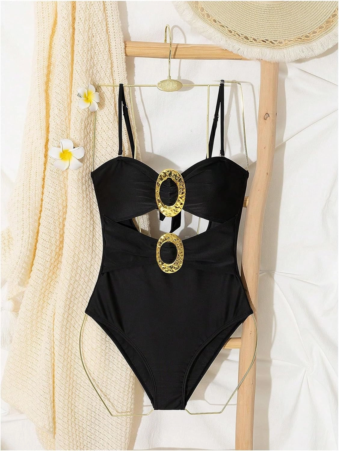 Milumia Women's Metal Ring One Piece Swimsuit Cut Out Strapless Bandeau Bathing Suits