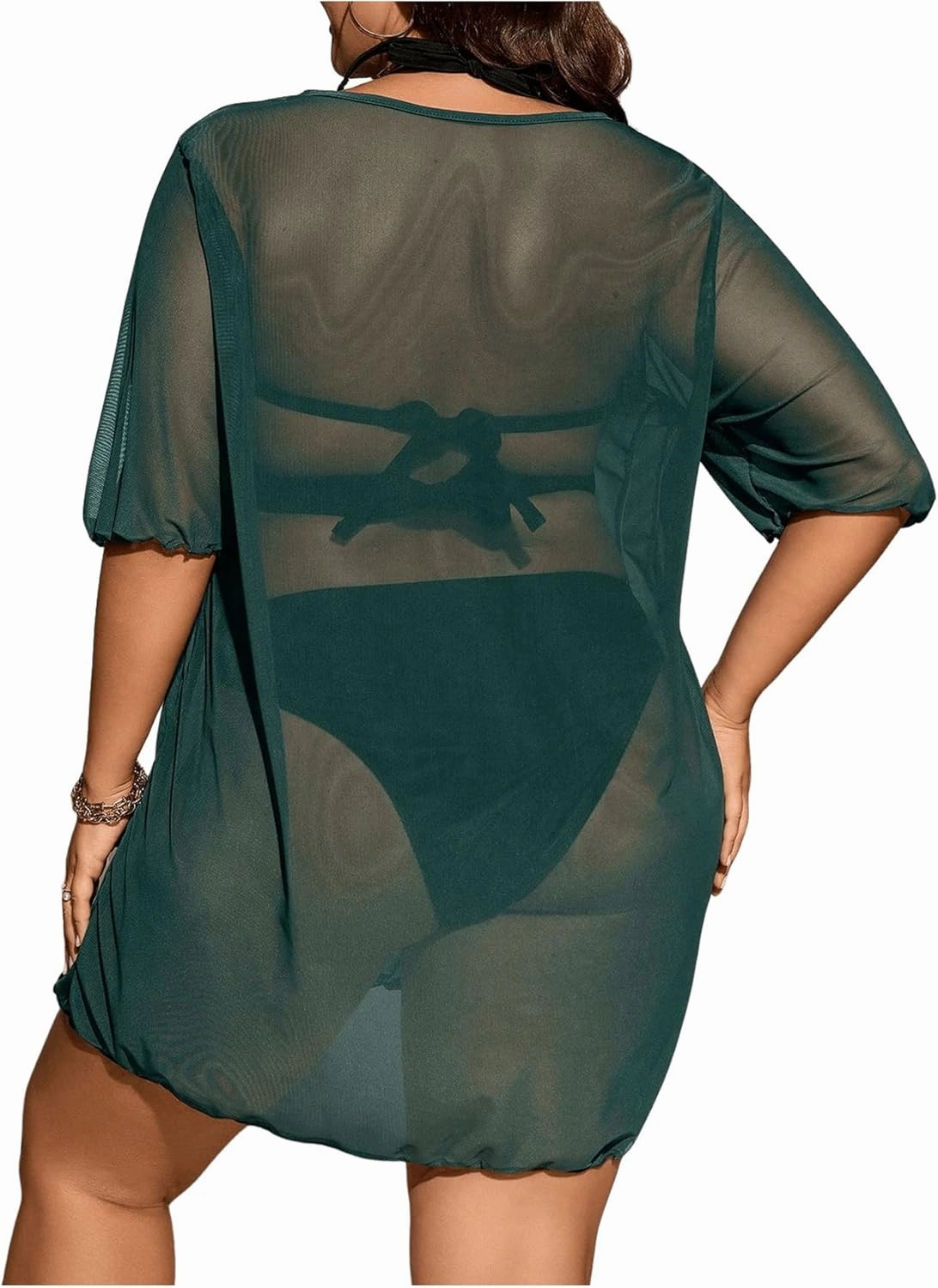 Milumia Women's Plus Size Mesh Split Cover Up Half Sleeve Sheer Beach Dress