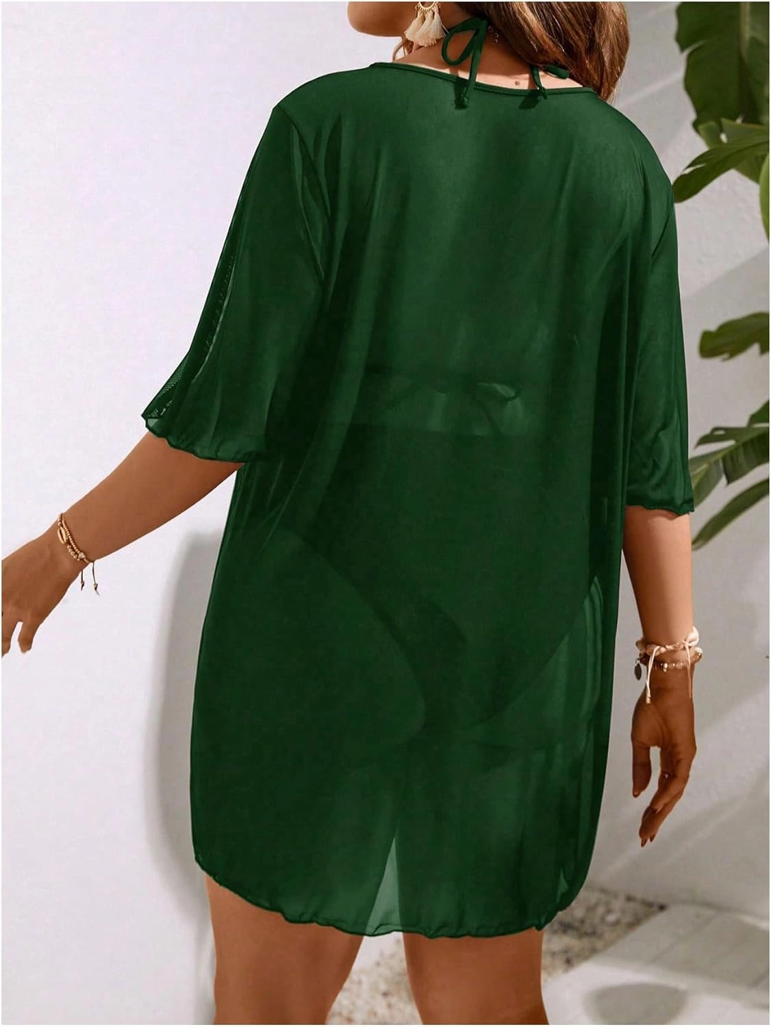 Milumia Women's Plus Size Mesh Split Cover Up Half Sleeve Sheer Beach Dress