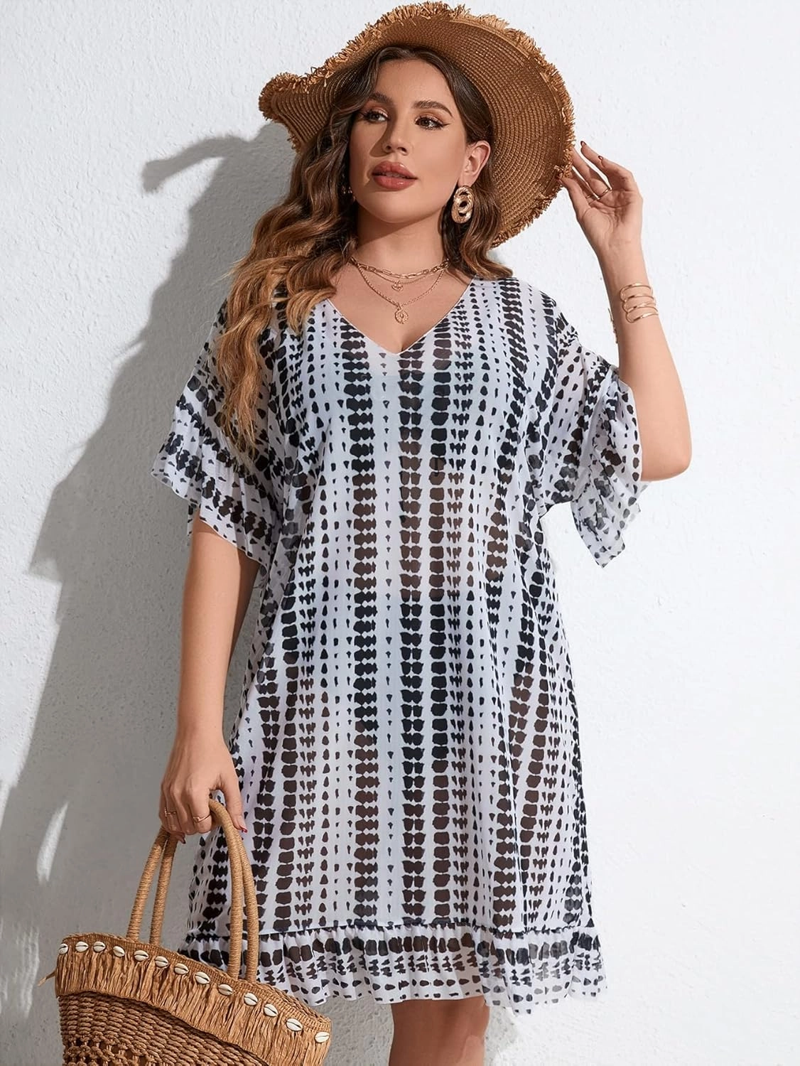 Milumia Women's Plus Size Swim Coverup Tie Dye A Line Bikini Cover Ups Beachwear