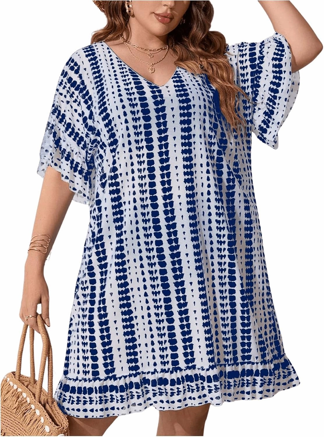 Milumia Women's Plus Size Swim Coverup Tie Dye A Line Bikini Cover Ups Beachwear