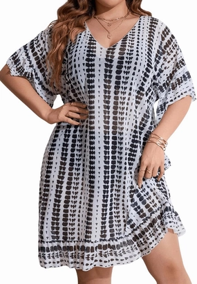 Milumia Women's Plus Size Swim Coverup Tie Dye A Line Bikini Cover Ups Beachwear