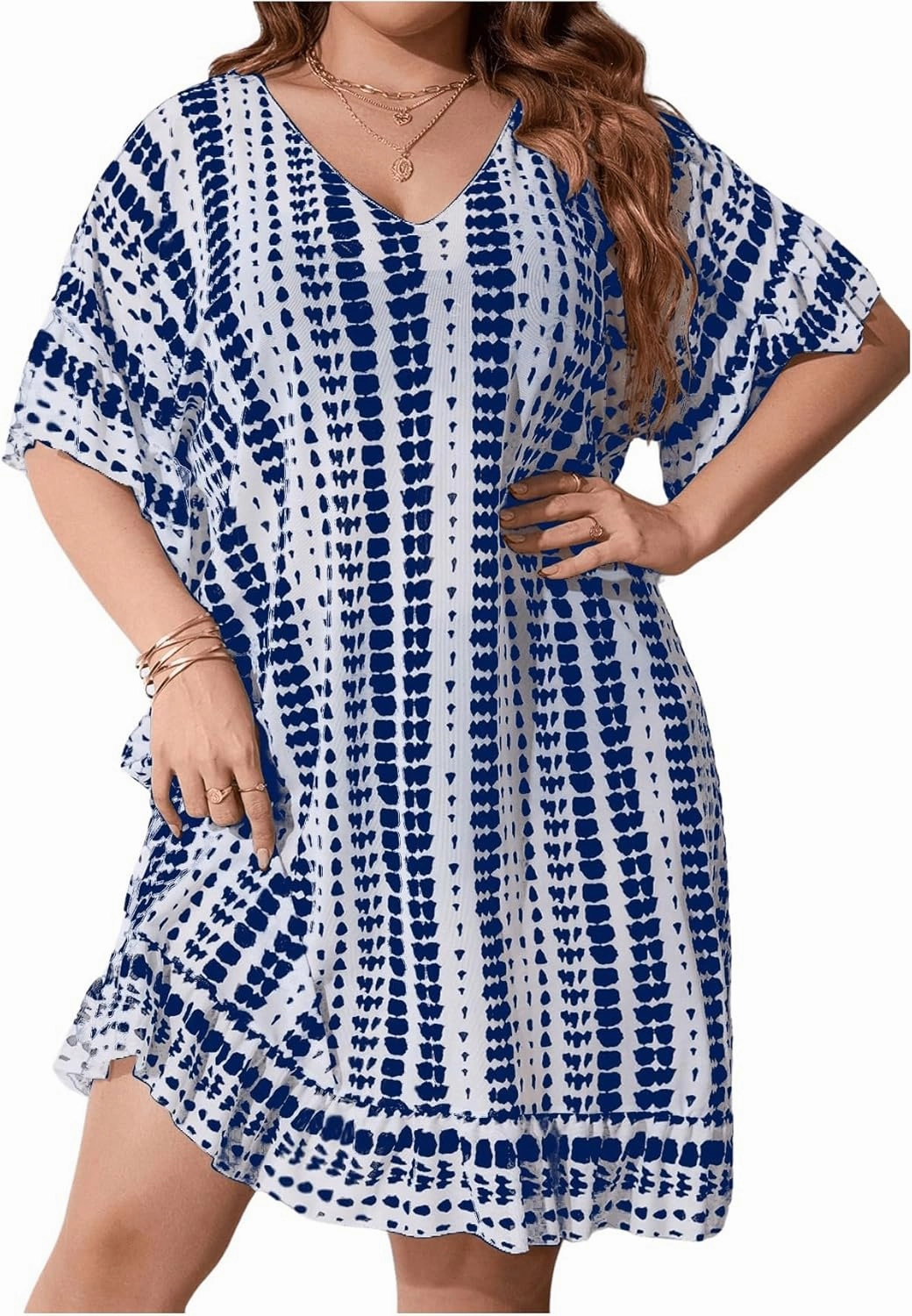 Milumia Women's Plus Size Swim Coverup Tie Dye A Line Bikini Cover Ups Beachwear