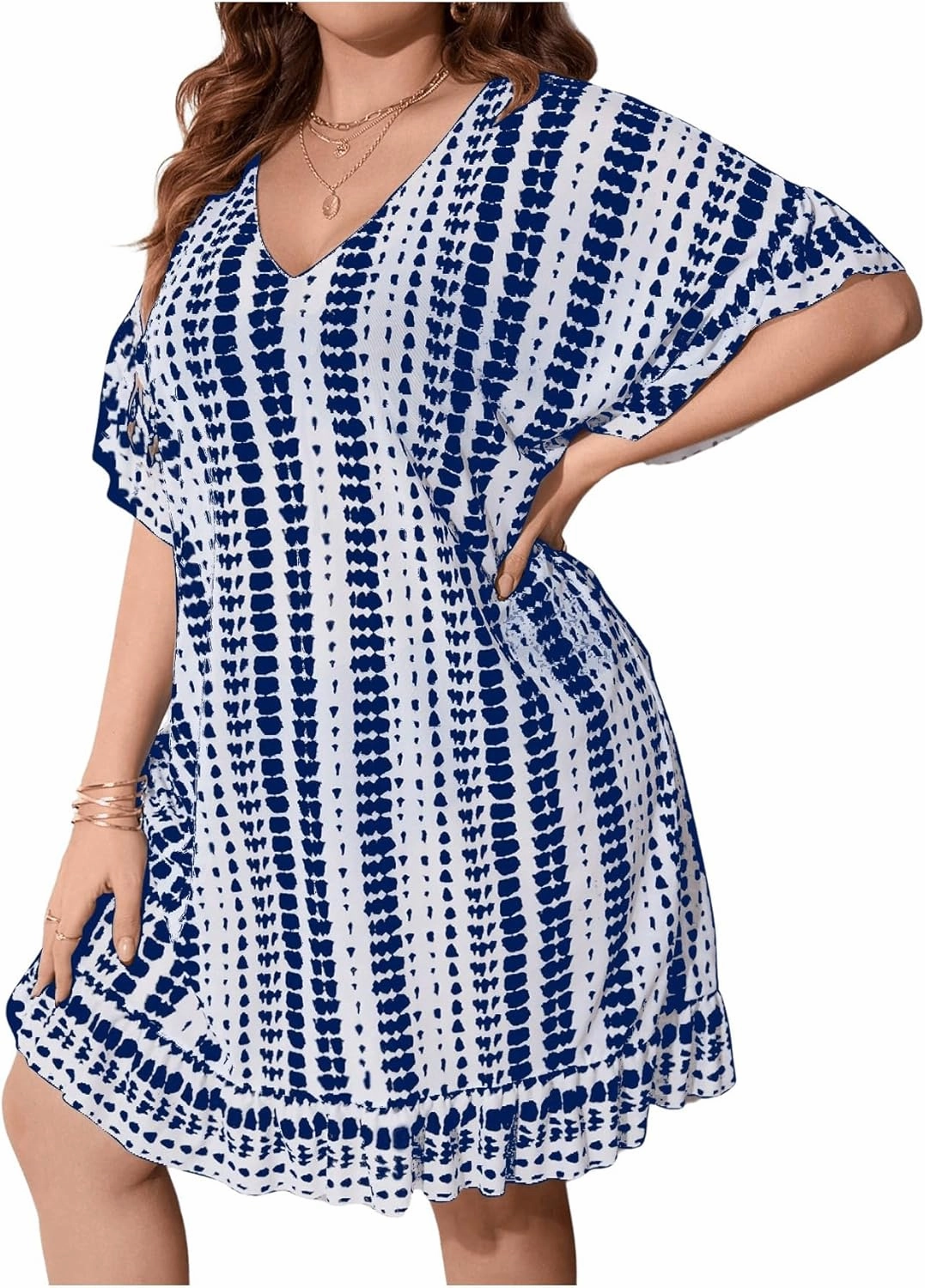 Milumia Women's Plus Size Swim Coverup Tie Dye A Line Bikini Cover Ups Beachwear