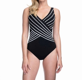 Mock Surplice One Piece Swimsuit In Got Embrace Black