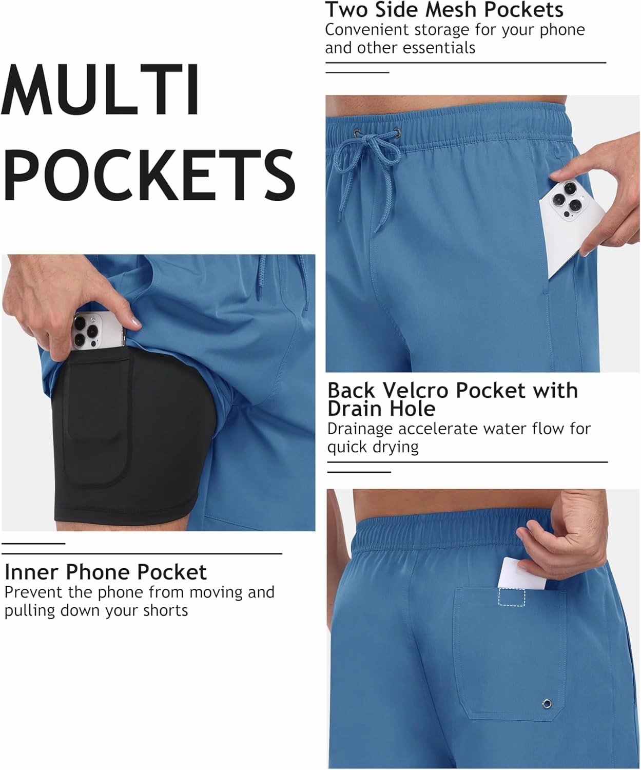 MoFiz Mens Swim Trunks 7inch Swim Shorts with Compression Liner Swimming Suits Board Shorts Surf Short Bathing Suit