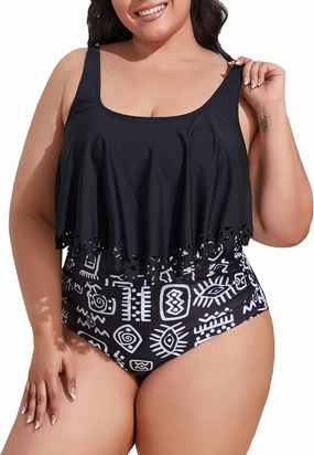 Mooncore Womens Plus Size Swimsuit High Waisted Tankini Bathing Suits Two Piece Flounce Bikini Swimsuit
