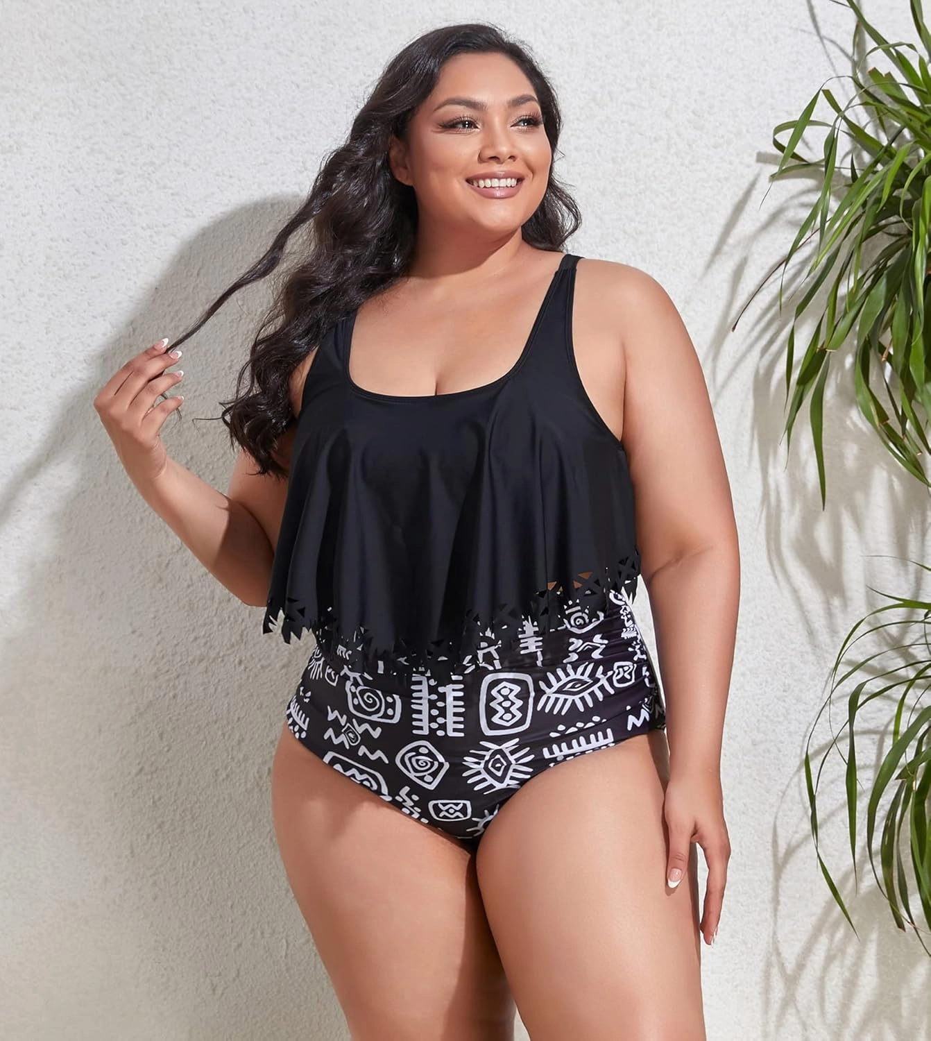 Mooncore Womens Plus Size Swimsuit High Waisted Tankini Bathing Suits Two Piece Flounce Bikini Swimsuit