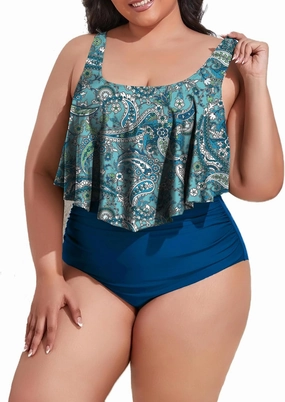 Mooncore Womens Plus Size Swimsuit High Waisted Tankini Bathing Suits Two Piece Flounce Bikini Swimsuit