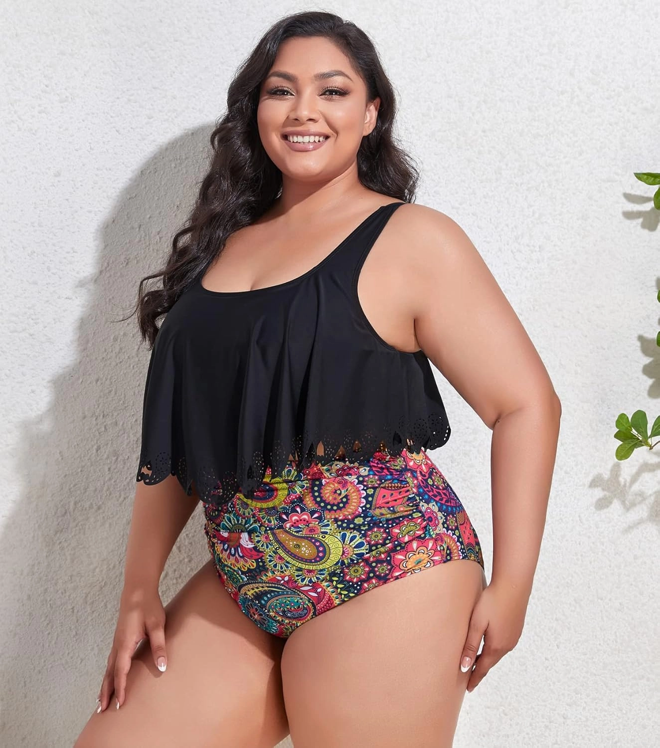 Mooncore Womens Plus Size Swimsuit High Waisted Tankini Bathing Suits Two Piece Flounce Bikini Swimsuit