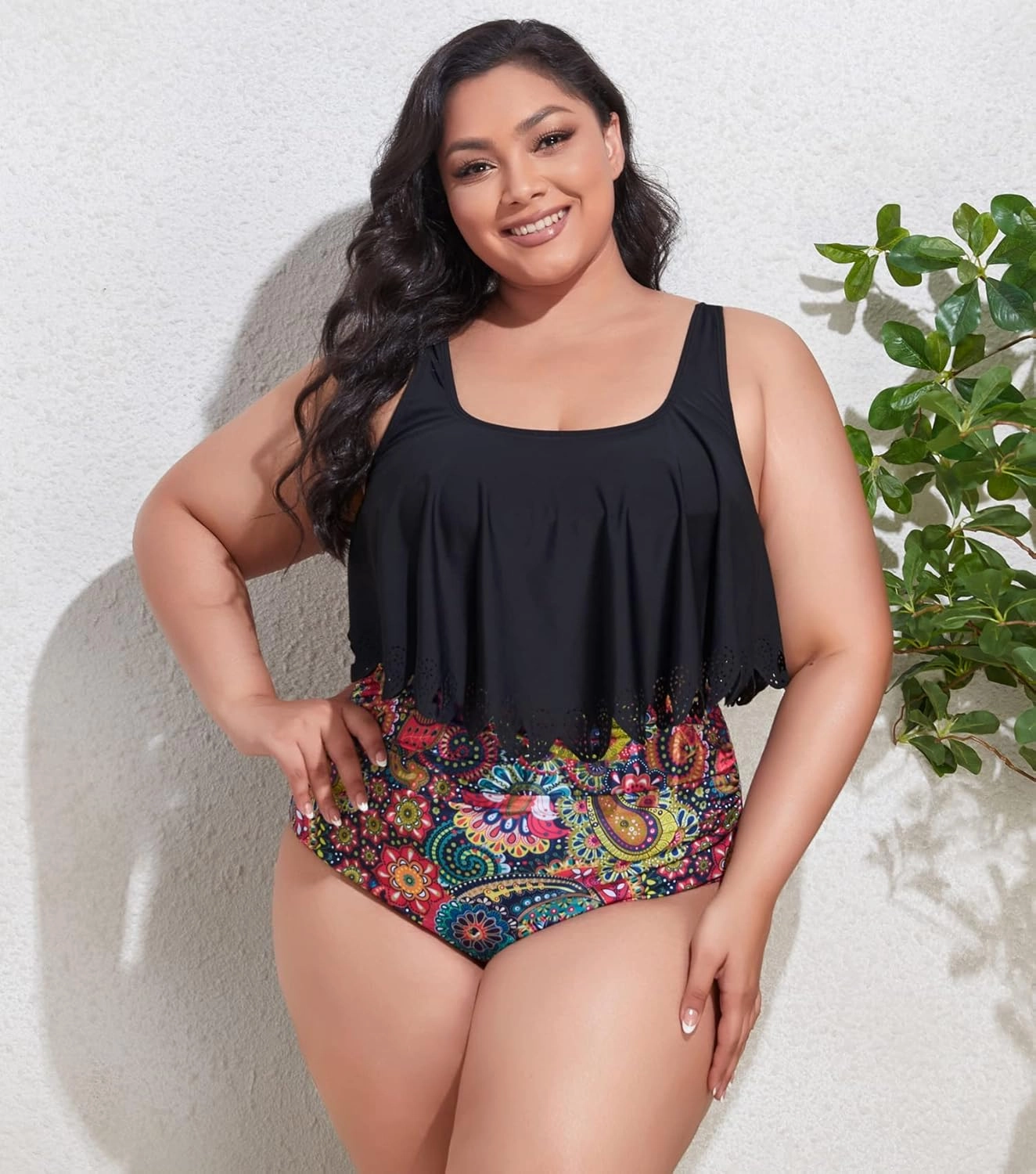 Mooncore Womens Plus Size Swimsuit High Waisted Tankini Bathing Suits Two Piece Flounce Bikini Swimsuit