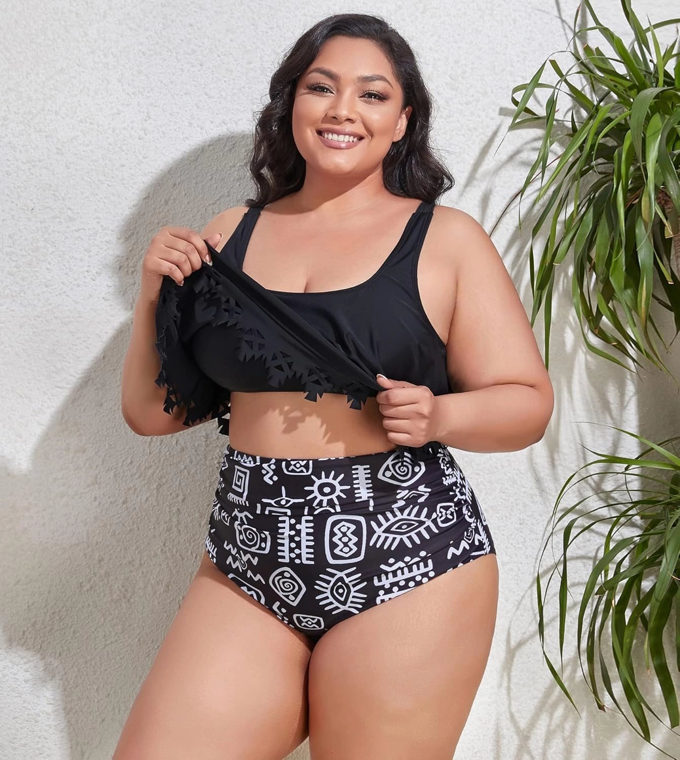 Mooncore Womens Plus Size Swimsuit High Waisted Tankini Bathing Suits Two Piece Flounce Bikini Swimsuit