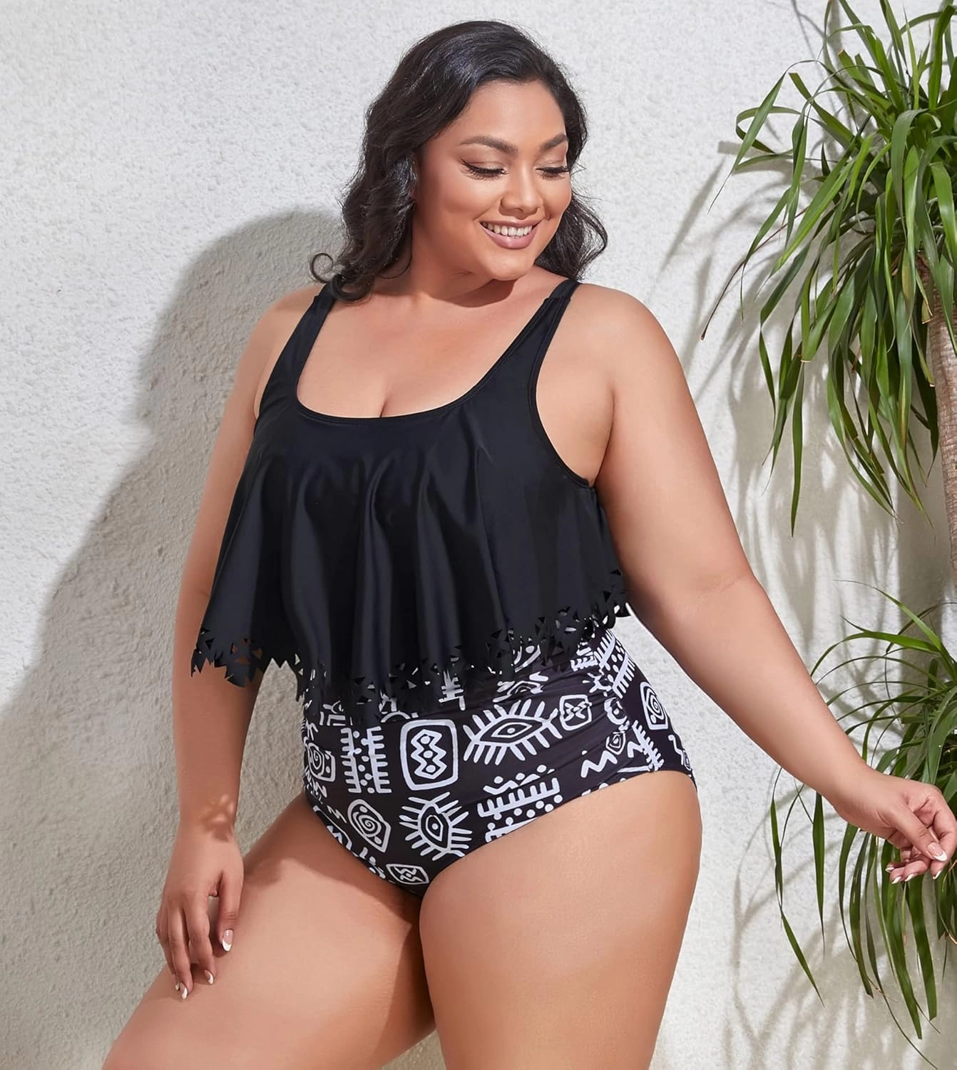Mooncore Womens Plus Size Swimsuit High Waisted Tankini Bathing Suits Two Piece Flounce Bikini Swimsuit