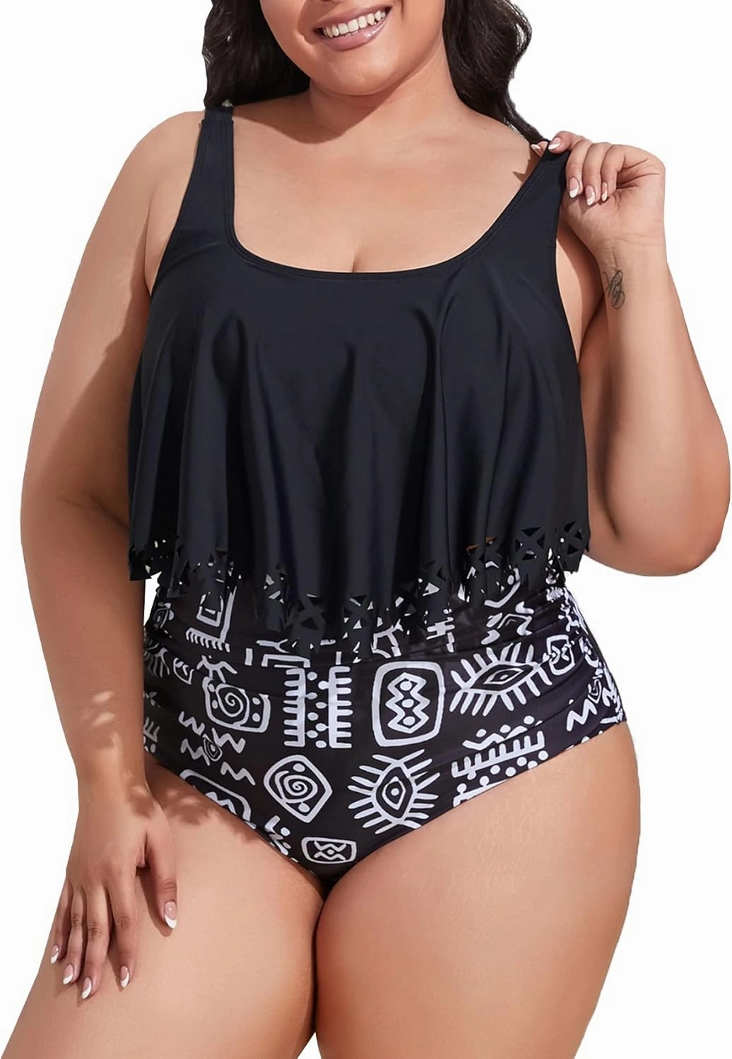 Mooncore Womens Plus Size Swimsuit High Waisted Tankini Bathing Suits Two Piece Flounce Bikini Swimsuit