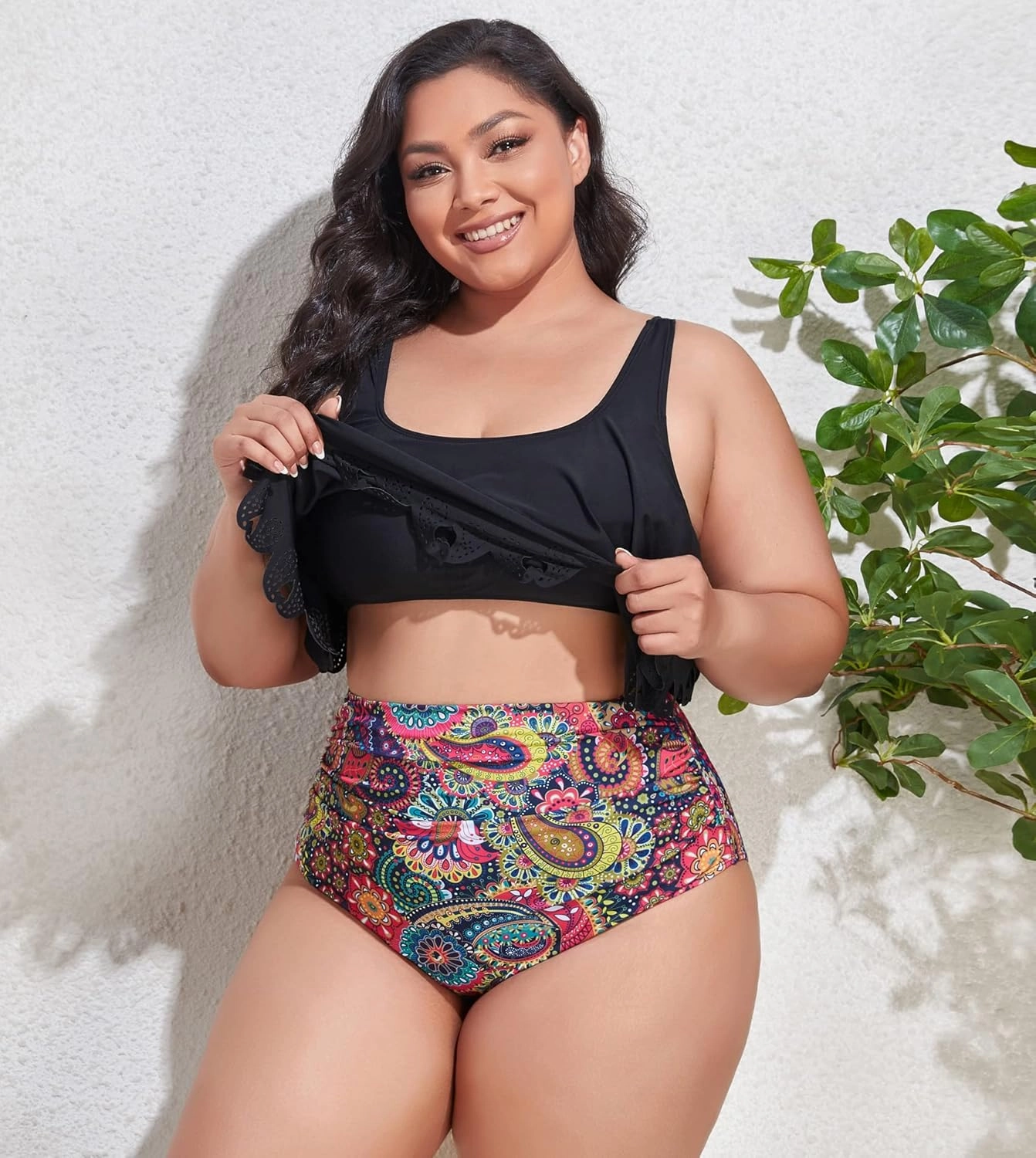 Mooncore Womens Plus Size Swimsuit High Waisted Tankini Bathing Suits Two Piece Flounce Bikini Swimsuit