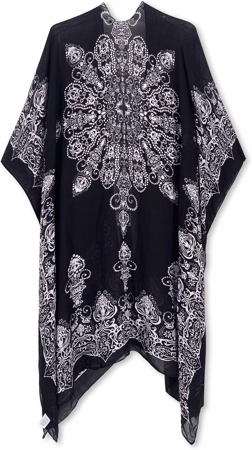 Moss Rose Women's Beach Cover up Swimsuit Kimono with Bohemian Floral Print, Loose Casual Resort Wear