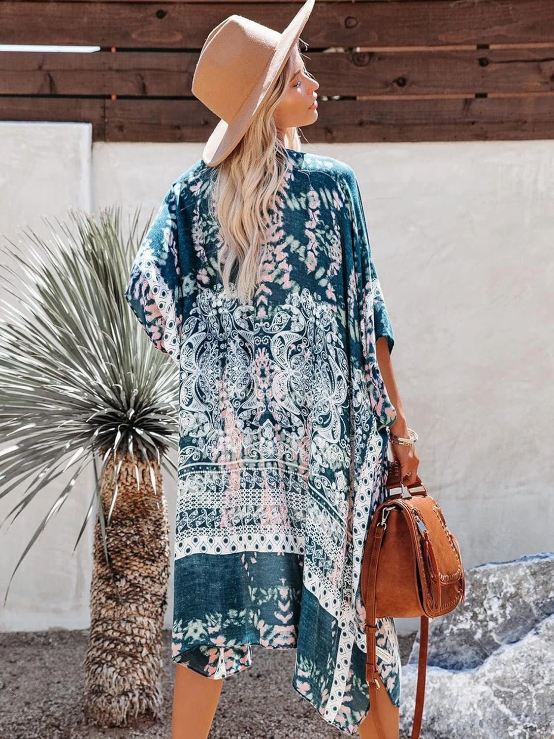 Moss Rose Women's Beach Cover up Swimsuit Kimono with Bohemian Floral Print, Loose Casual Resort Wear