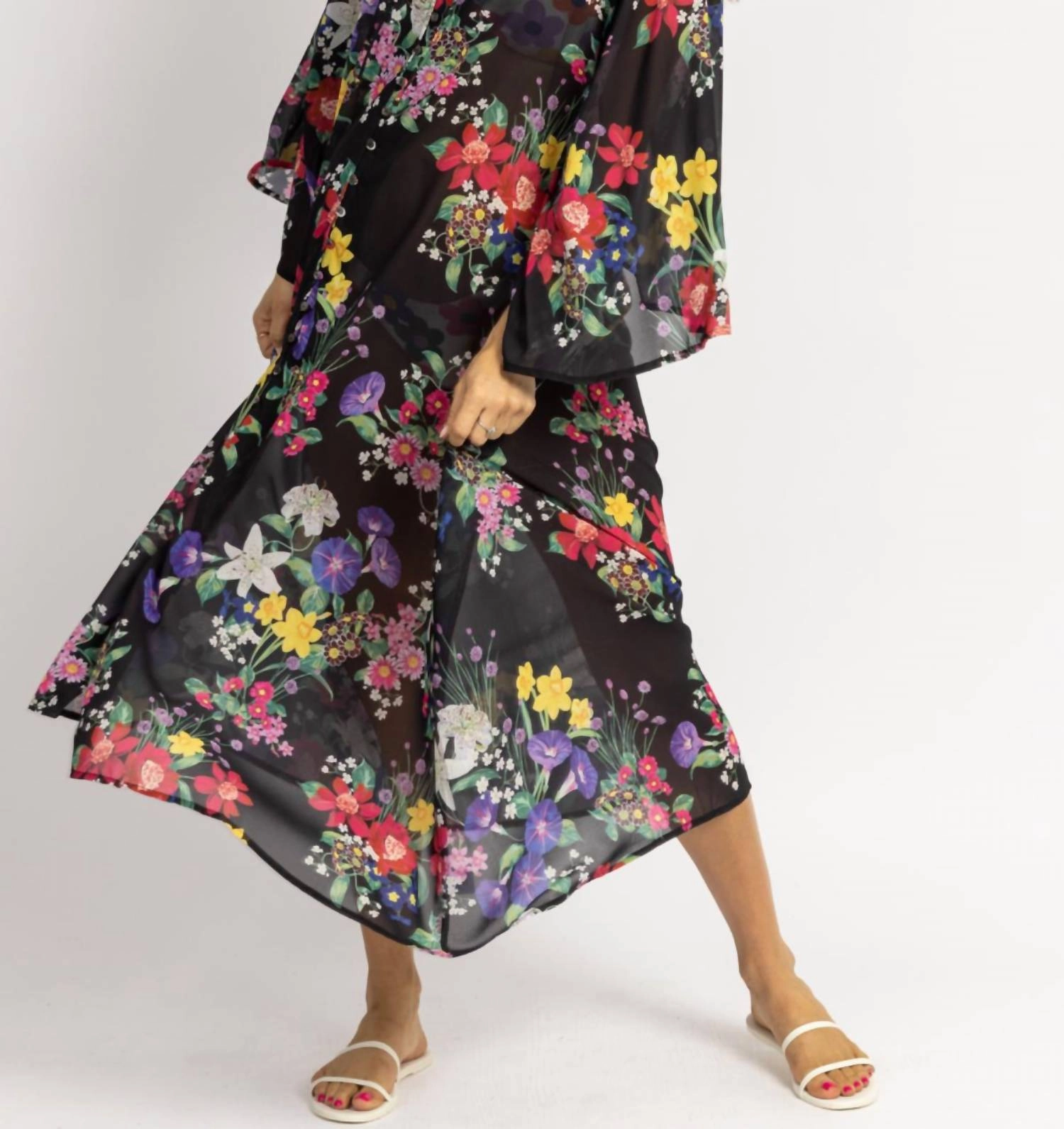Multifloral Tie Neck Coverup Maxi In Black
