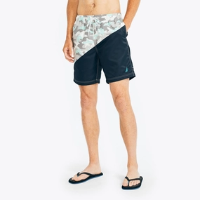 Nautica Mens Sustainably Crafted 8" Diagonal Stripe Quick-Dry Swim