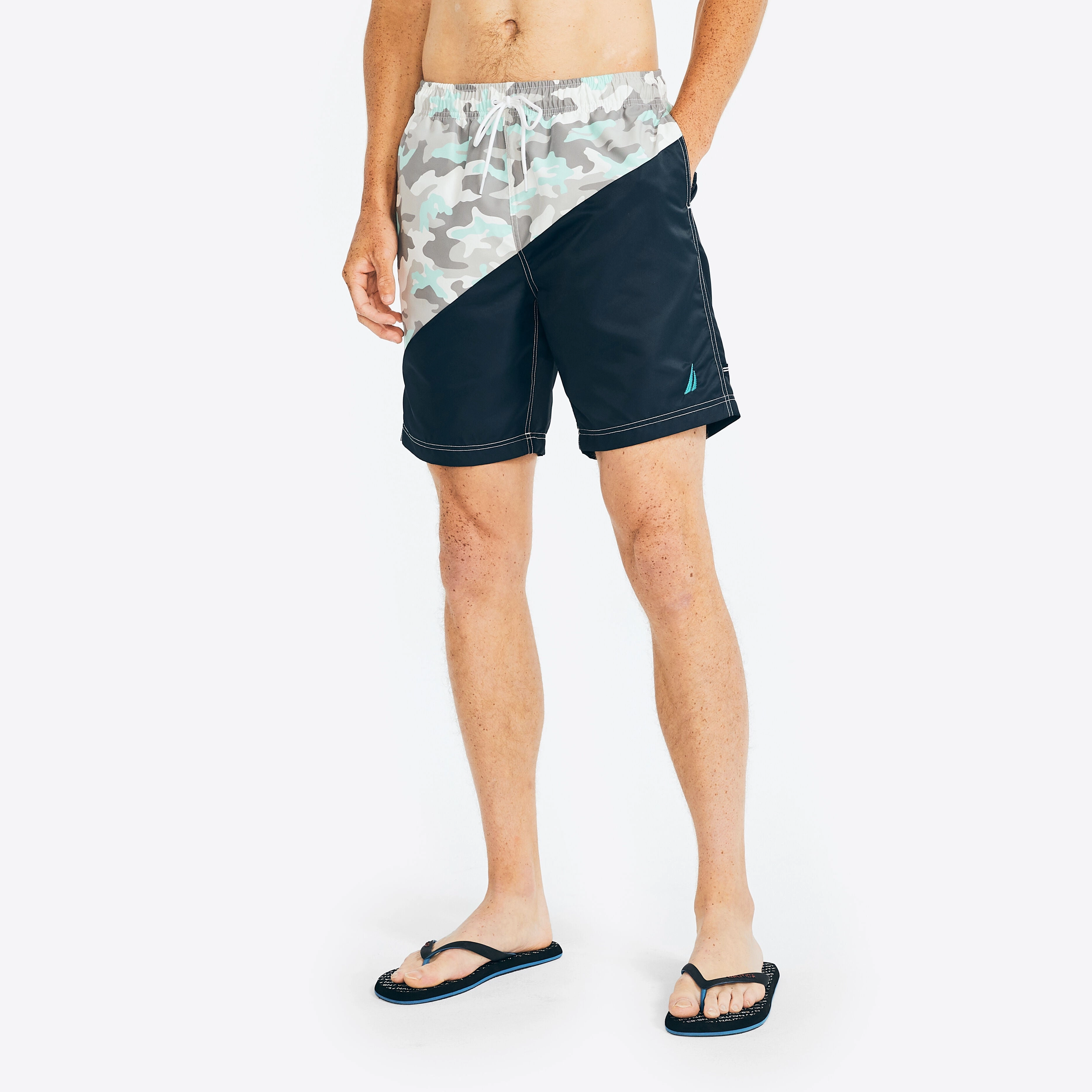 Nautica Mens Sustainably Crafted 8" Diagonal Stripe Quick-Dry Swim