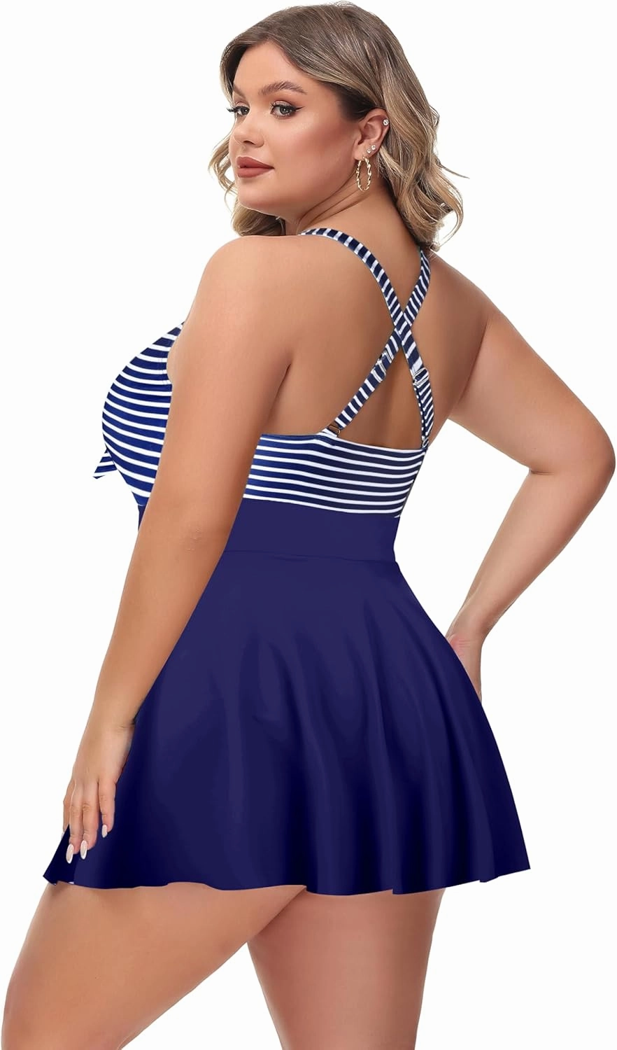 NIeyook Womens Plus Size One Piece Swimsuit with Skirt V Neck Cutout Flowy Swim Dress Tummy Control Bathing Suit