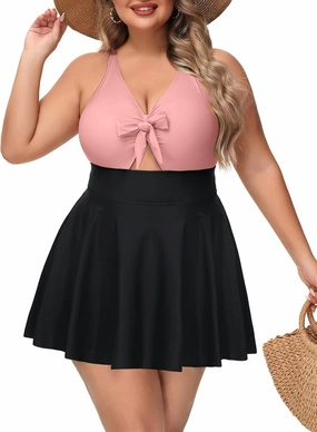 NIeyook Womens Plus Size One Piece Swimsuit with Skirt V Neck Cutout Flowy Swim Dress Tummy Control Bathing Suit
