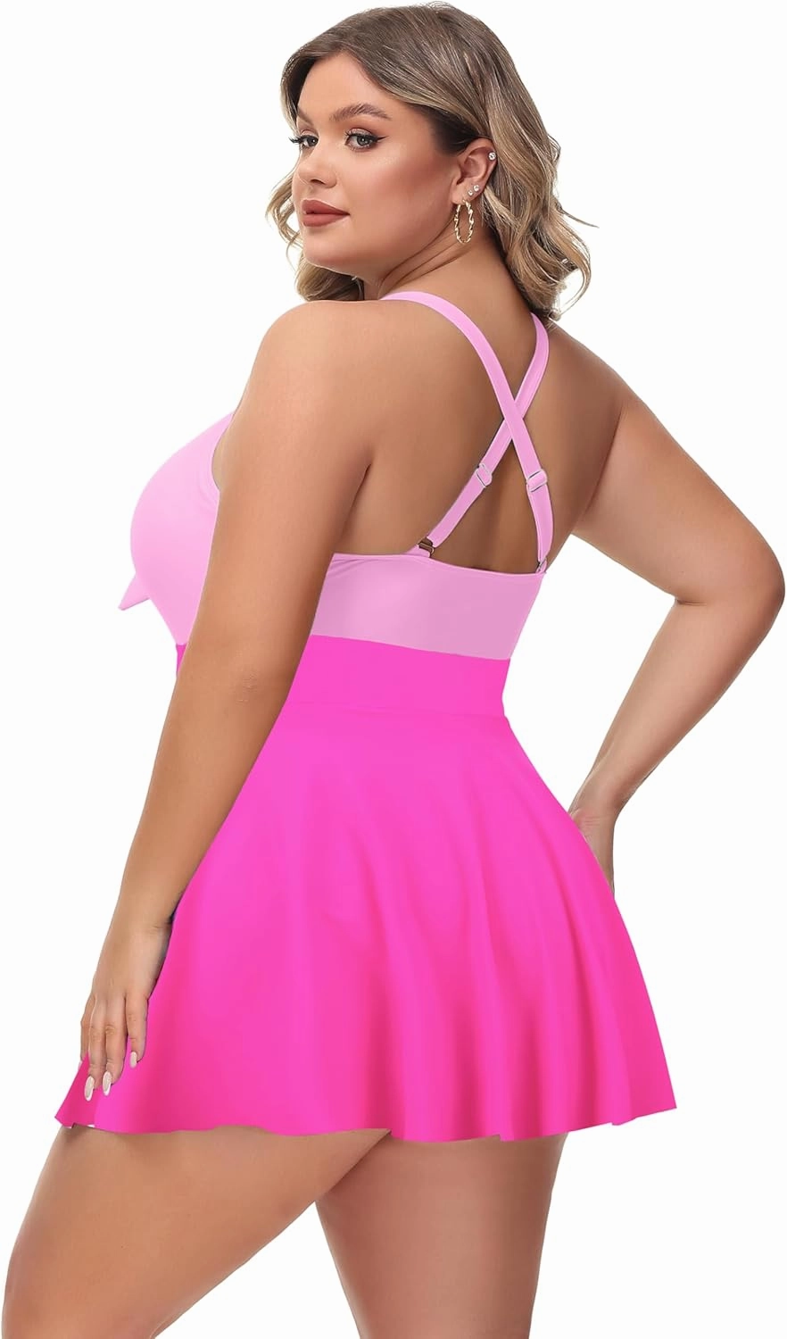 NIeyook Womens Plus Size One Piece Swimsuit with Skirt V Neck Cutout Flowy Swim Dress Tummy Control Bathing Suit