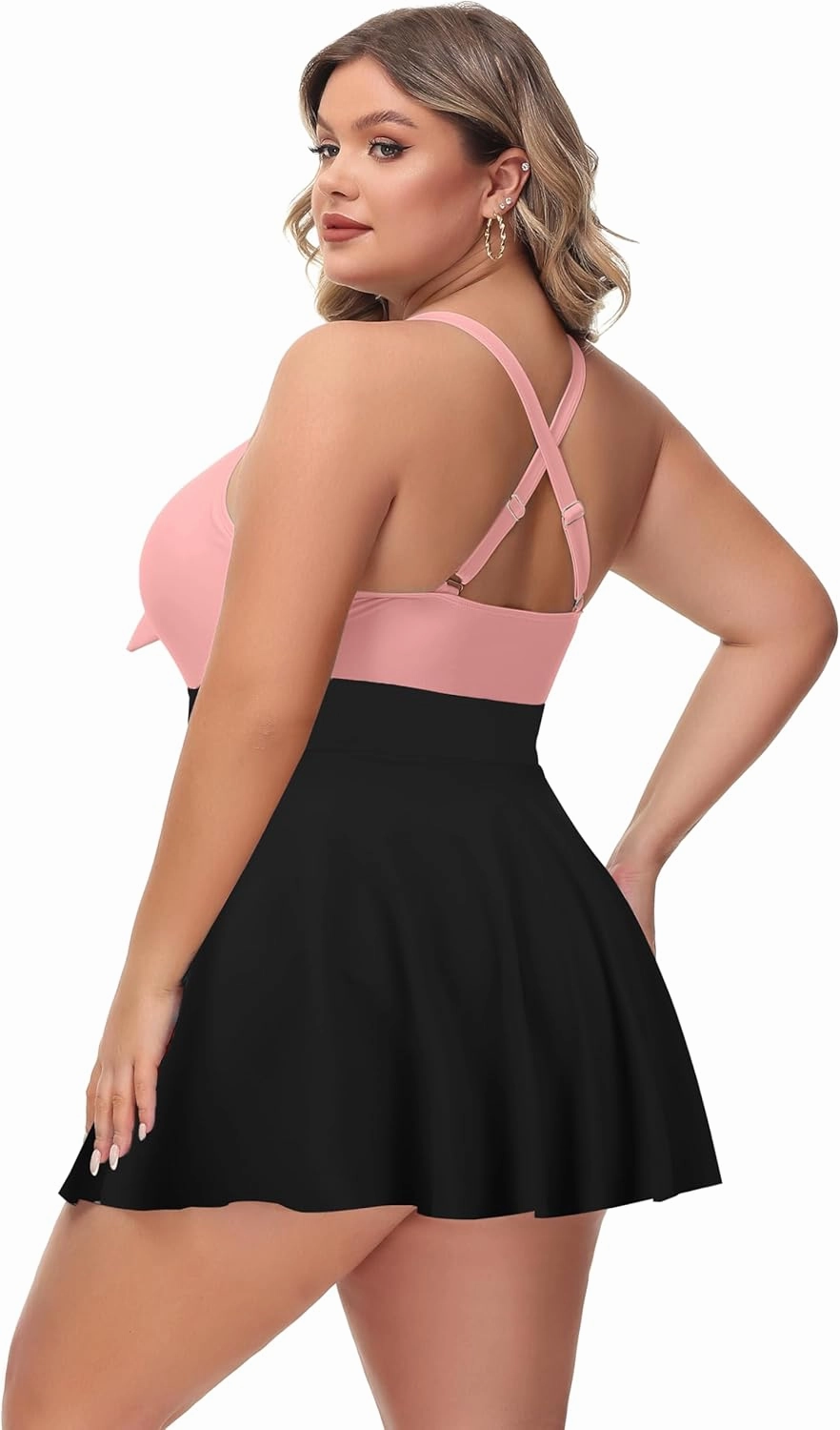 NIeyook Womens Plus Size One Piece Swimsuit with Skirt V Neck Cutout Flowy Swim Dress Tummy Control Bathing Suit