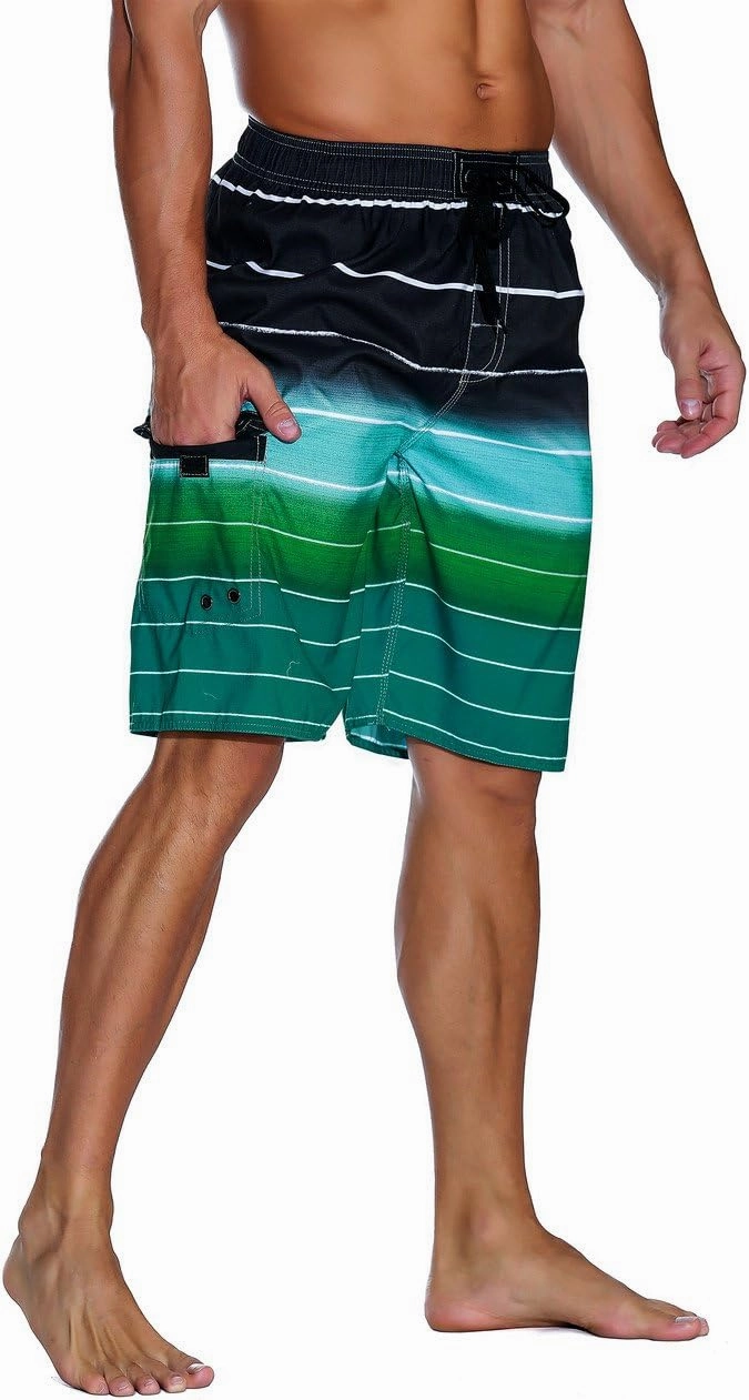 Nonwe Men's Beachwear Summer Holiday Swim Trunks Quick Dry Striped
