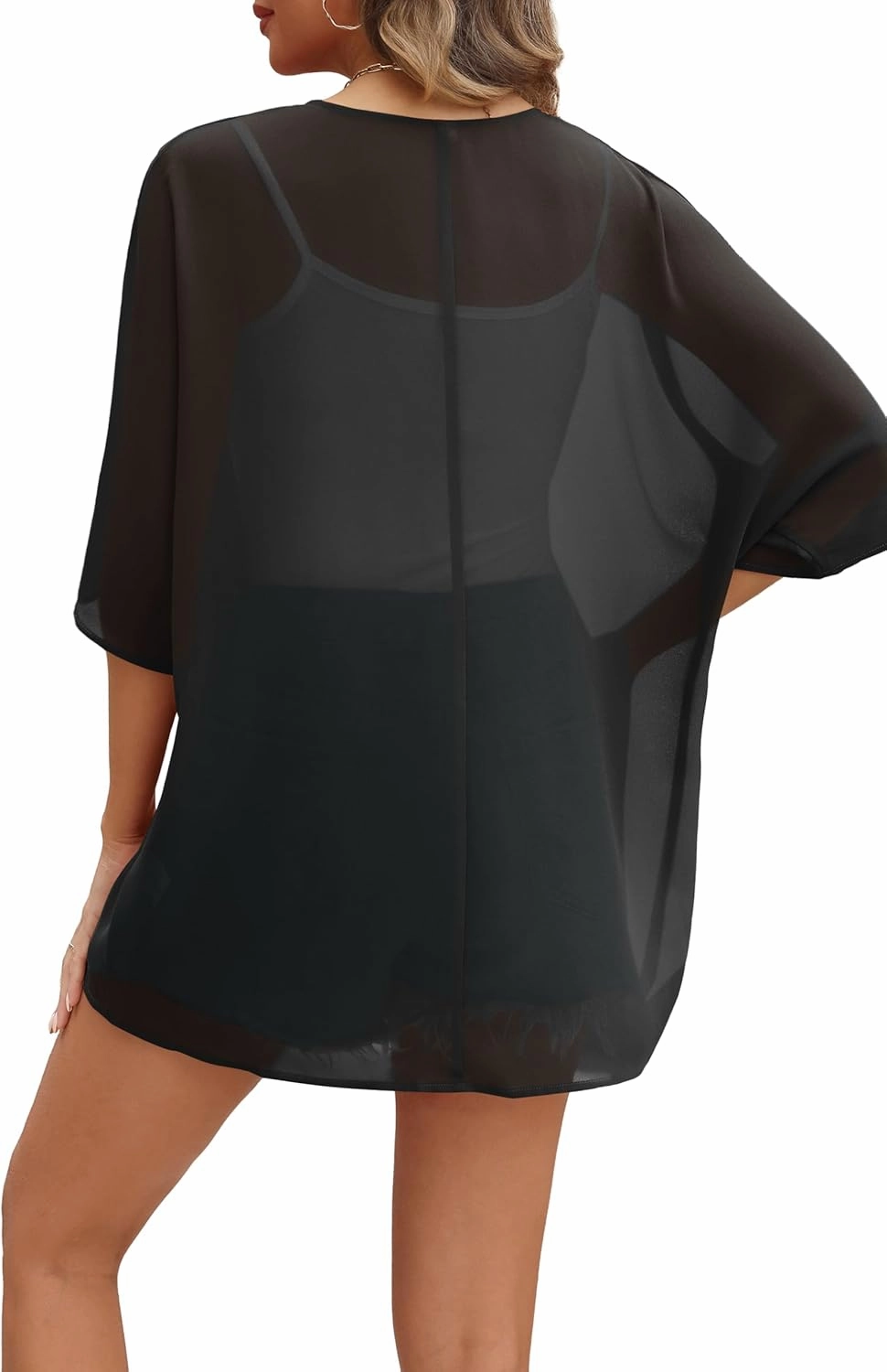 OFEEFAN Beach Cover Ups for Women 3/4 Length Sleeve Womens Tops Summer Cardigan Casual Blouses Loose Fit