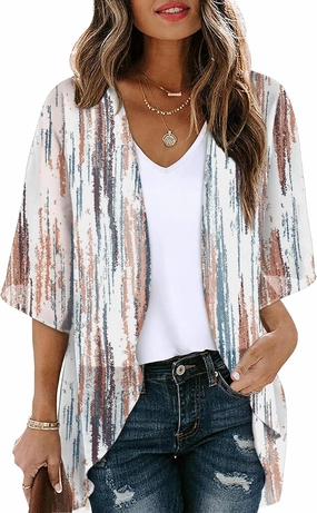 OFEEFAN Beach Cover Ups for Women 3/4 Length Sleeve Womens Tops Summer Cardigan Casual Blouses Loose Fit