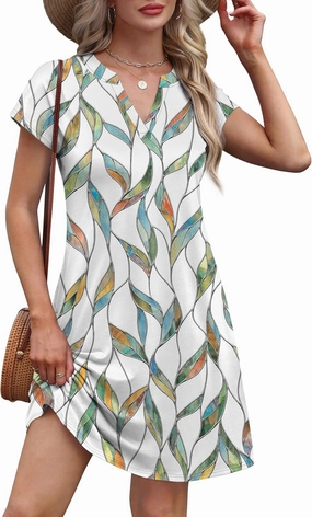 OFEEFAN Summer Dresses for Women Beach Cover Ups for Women with Pockets V Neck Swimsuit Loose Fit