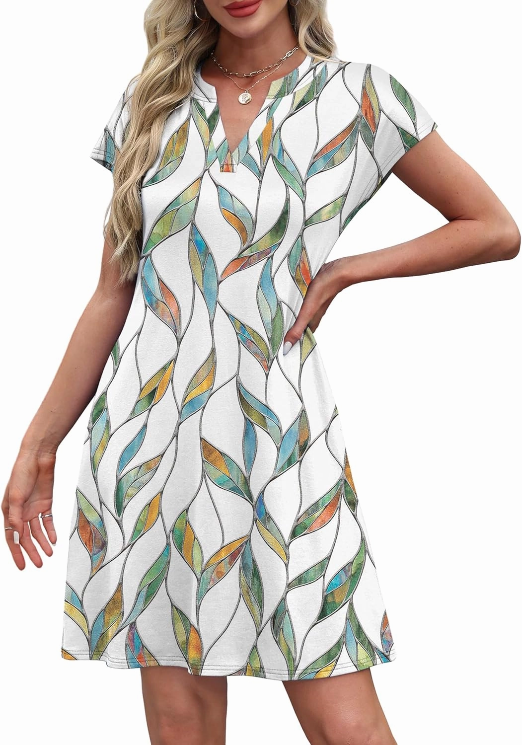 OFEEFAN Summer Dresses for Women Beach Cover Ups for Women with Pockets V Neck Swimsuit Loose Fit