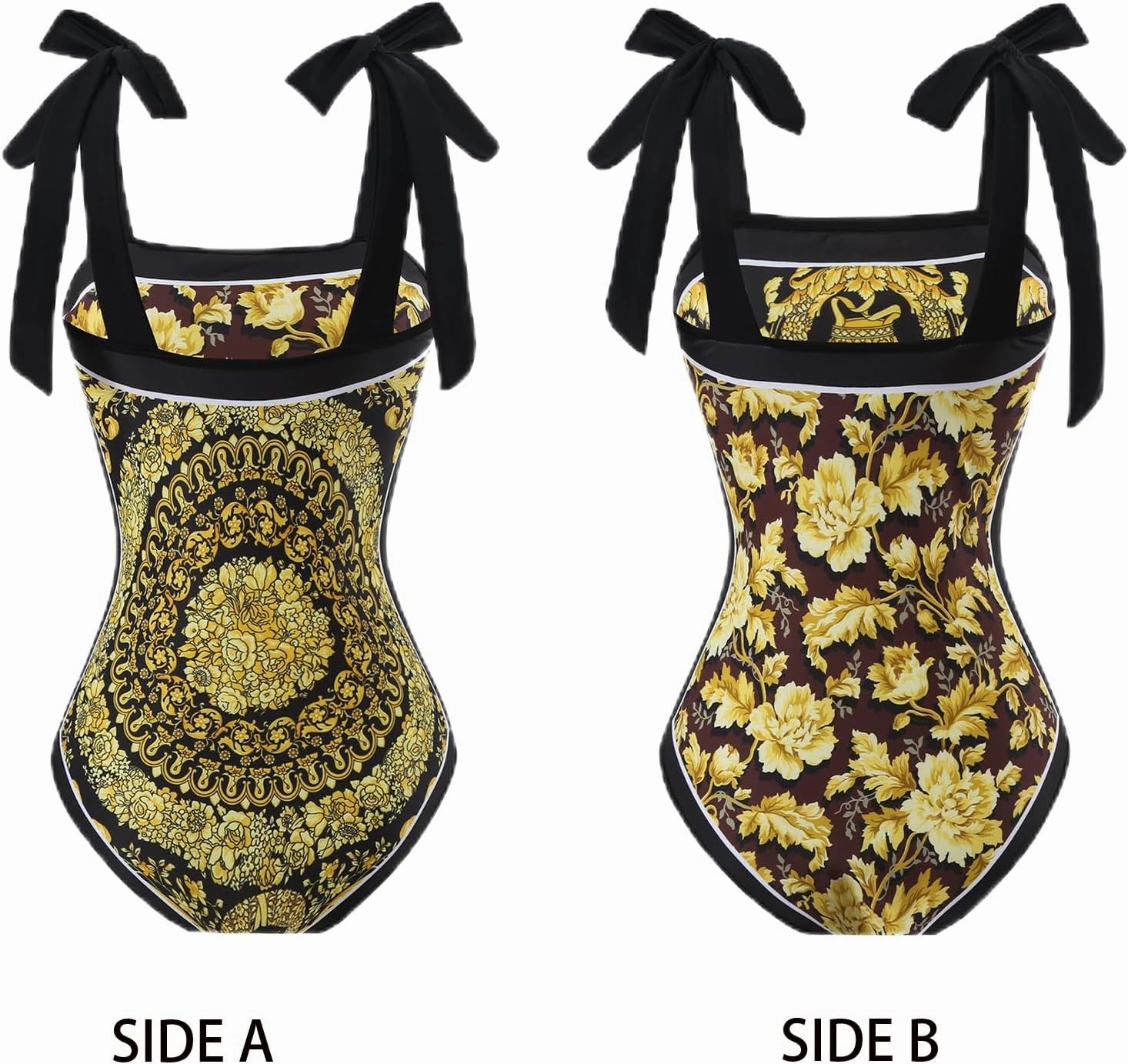 One Piece Bathing Suit for Women with Beach Cover up Wrap Skirt Swimsuit Sarong Retro Floral Print Bikini Set