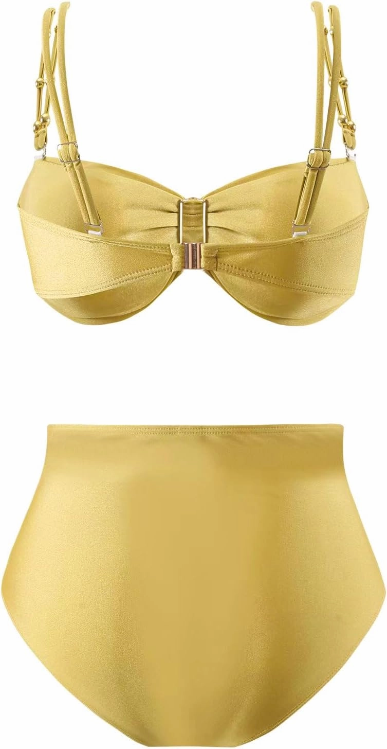 One Piece Swimsuit Women Slimming High Waisted Bikini Sets for Women Retro Ruched Bathing Suit Tummy Control