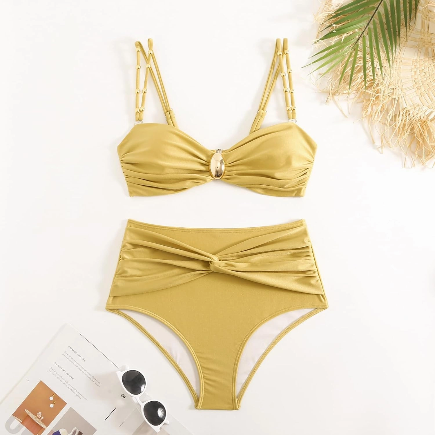 One Piece Swimsuit Women Slimming High Waisted Bikini Sets for Women Retro Ruched Bathing Suit Tummy Control