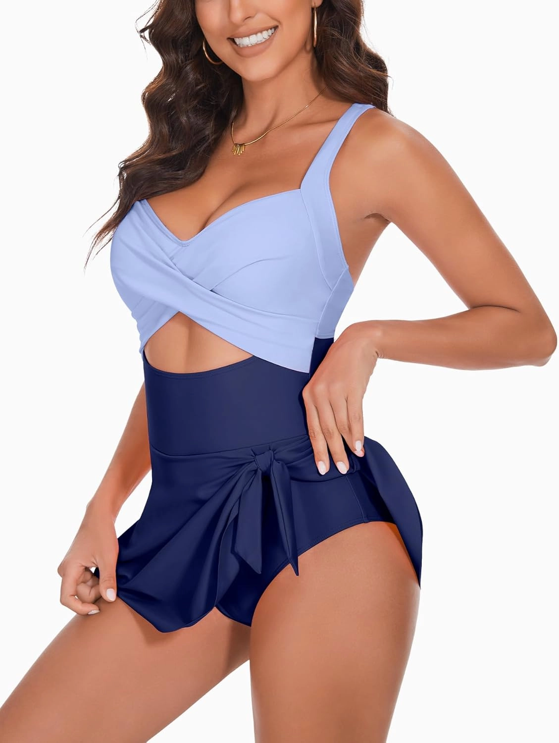 One Piece Swimsuit Women Tummy Control Swim Dress Sexy Criss Cross Tie Back Bathing Suit