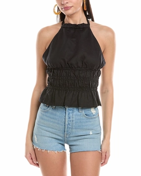 Onia Air Smocked Halter Linen-Blend Top