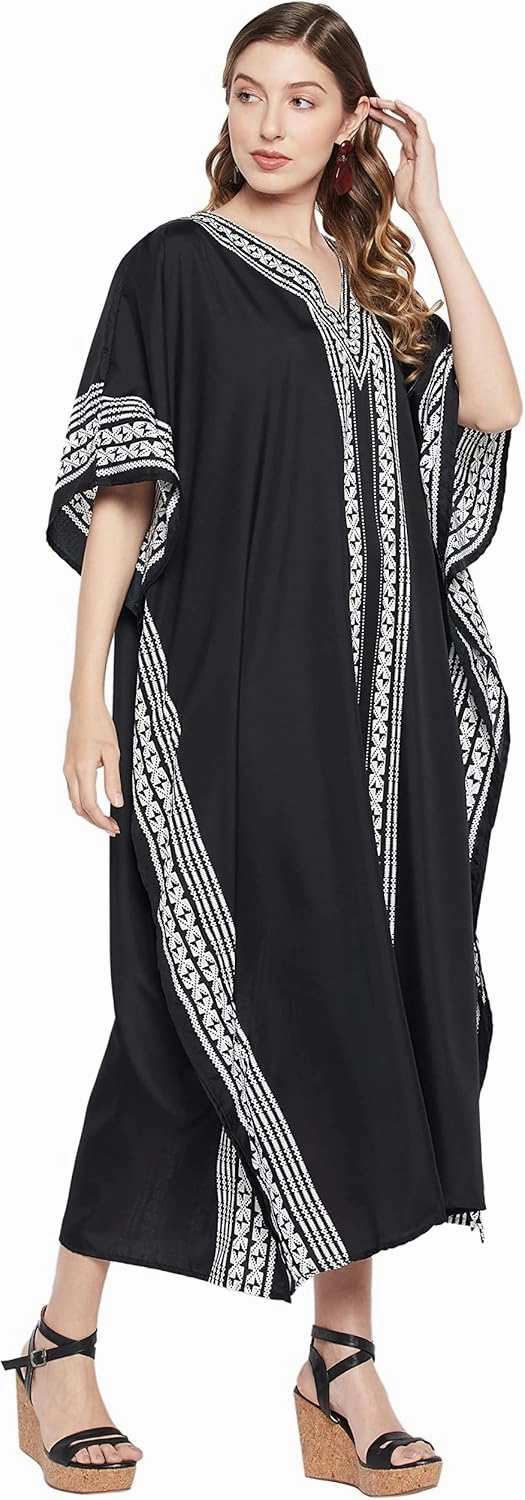 Oussum Plus Size Kaftan for Women Polyester Summer Caftan Swimwear Cover Ups Maxi Beach Dress