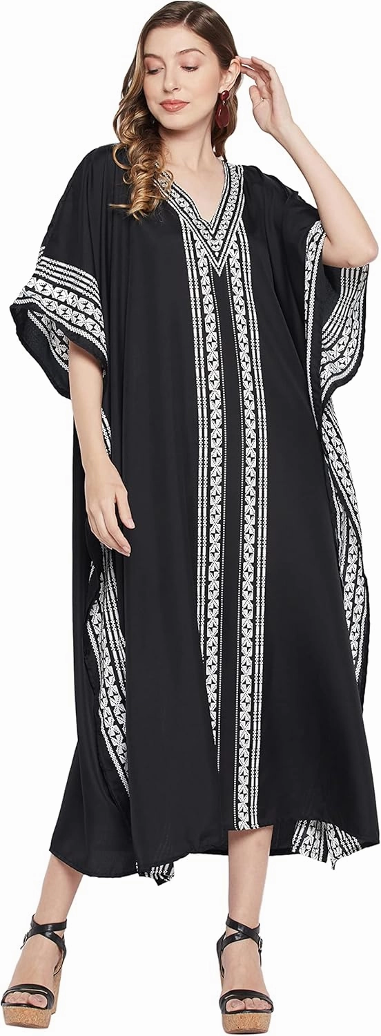 Oussum Plus Size Kaftan for Women Polyester Summer Caftan Swimwear Cover Ups Maxi Beach Dress